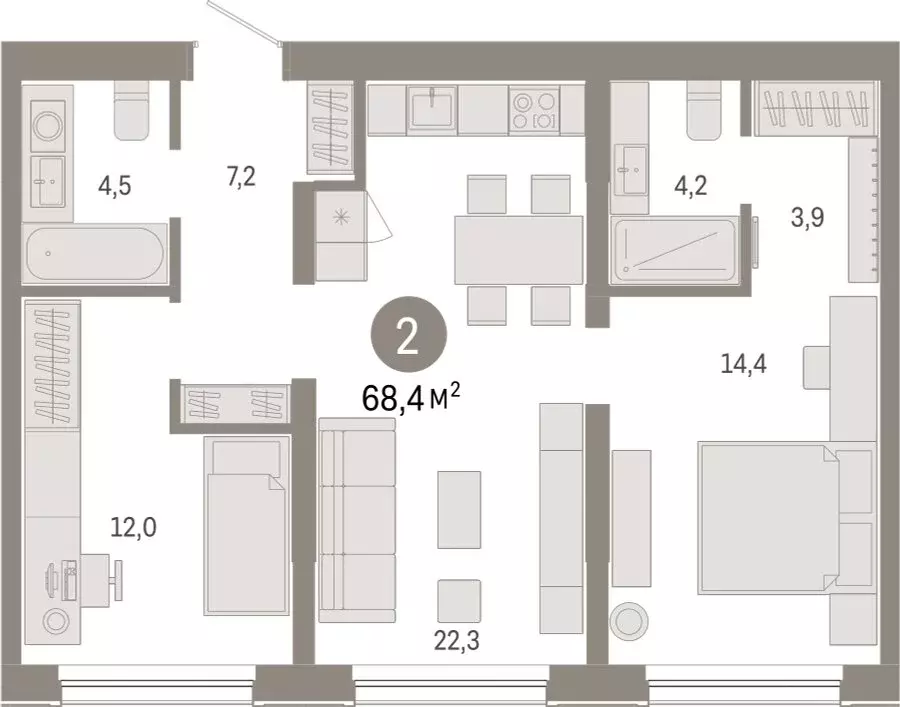 2-комнатная квартира: Новосибирск, Большевистская улица, с49 (68.43 м) - Фото 1