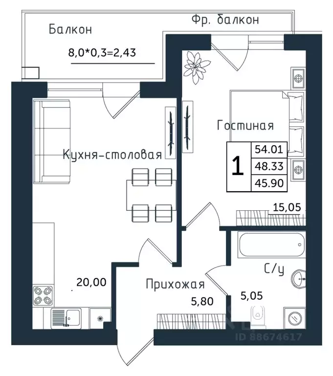 1-к кв. Калининградская область, Янтарный пгт ул. Советская (54.01 м) - Фото 0