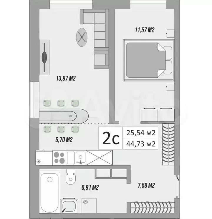 2-к. квартира, 46 м, 2/10 эт. - Фото 0