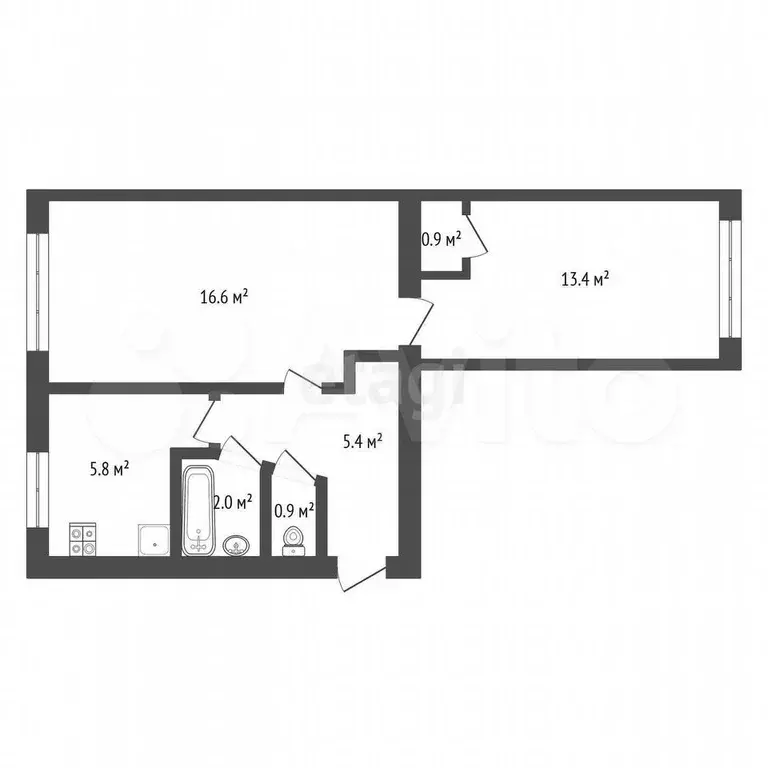 2-к. квартира, 45 м, 1/5 эт. - Фото 0