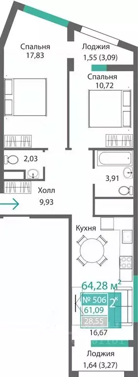 2-к кв. Крым, Симферополь Крымская роза мкр,  (64.27 м) - Фото 0