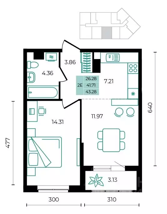 2-к кв. Адыгея, Майкопский район, пос. Тульский ул. Заречная (43.28 м) - Фото 1