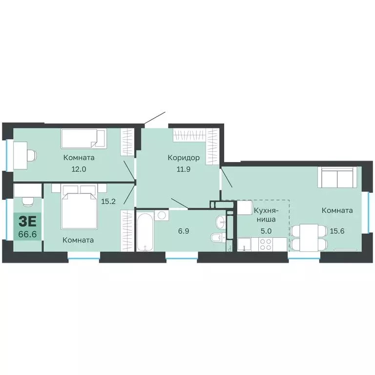 3-комнатная квартира: Пермь, Парковый проспект, 24 (66.6 м) - Фото 0