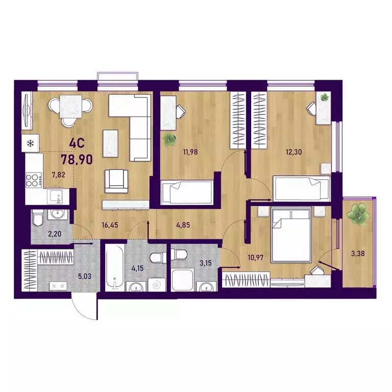 4-комнатная квартира: Новосибирск, Пермская улица, 12к2 (78.9 м) - Фото 0