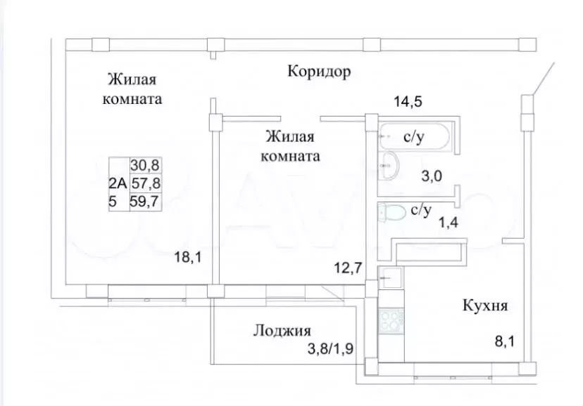 2-к. квартира, 61,9 м, 10/10 эт. - Фото 0