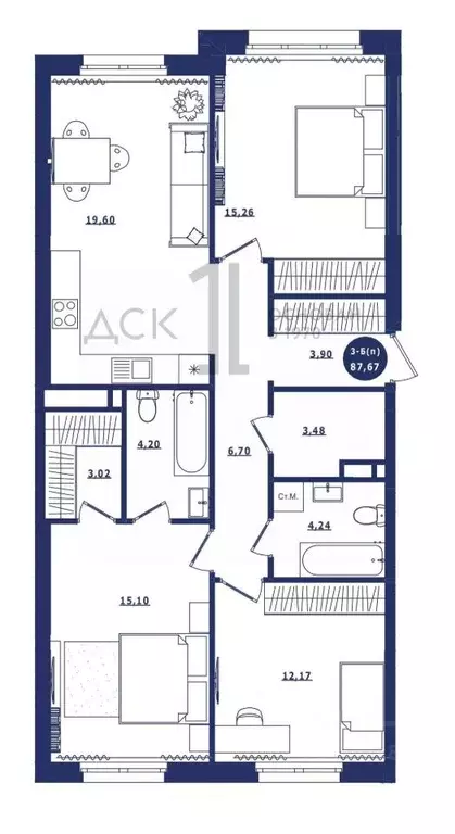 3-к кв. Ханты-Мансийский АО, Сургут Высоковольтная ул., 6/2 (87.67 м) - Фото 1
