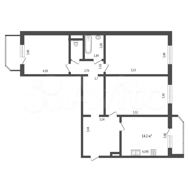 3-к. квартира, 90 м, 7/14 эт. - Фото 0