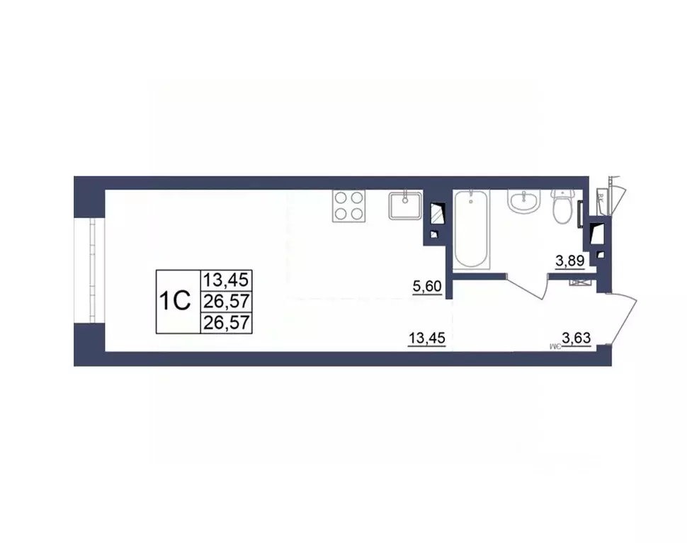 Студия Башкортостан, Уфа Космос жилой комплекс, лит1 (26.66 м) - Фото 1