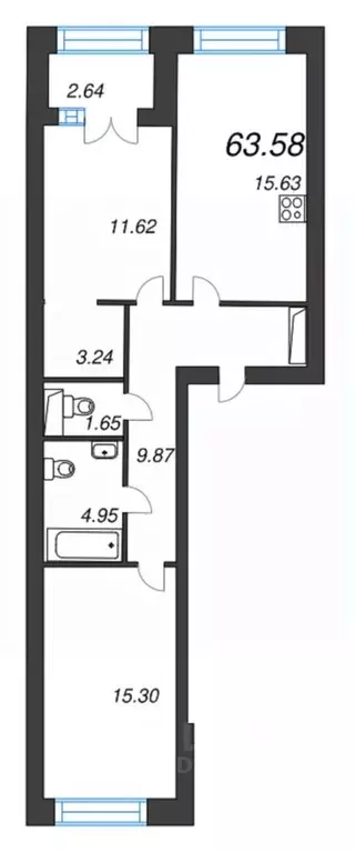 2-к кв. Санкт-Петербург ул. Академика Константинова, 1к1 (63.58 м) - Фото 0