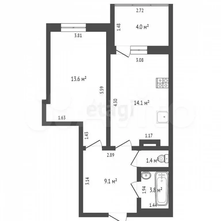 1-к. квартира, 41 м, 3/16 эт. - Фото 0