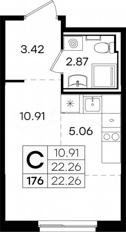 Квартира-студия, 22,3 м, 6/9 эт. - Фото 0