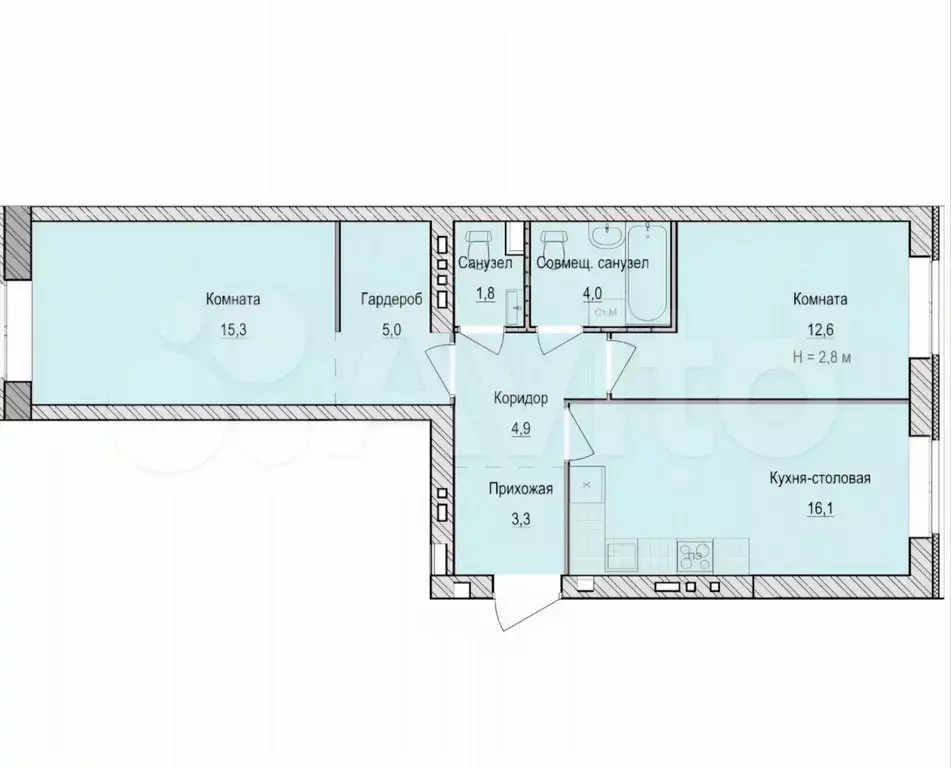 2-к. квартира, 65 м, 2/5 эт. - Фото 0