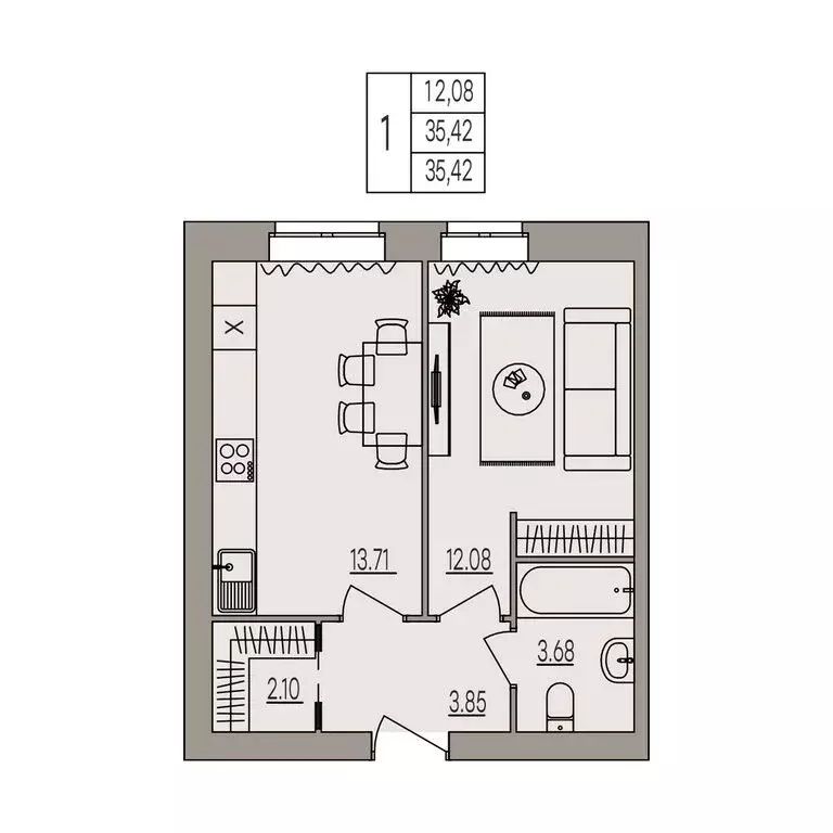 1-комнатная квартира: Волгоград, улица Землячки, 84 (35.42 м) - Фото 0