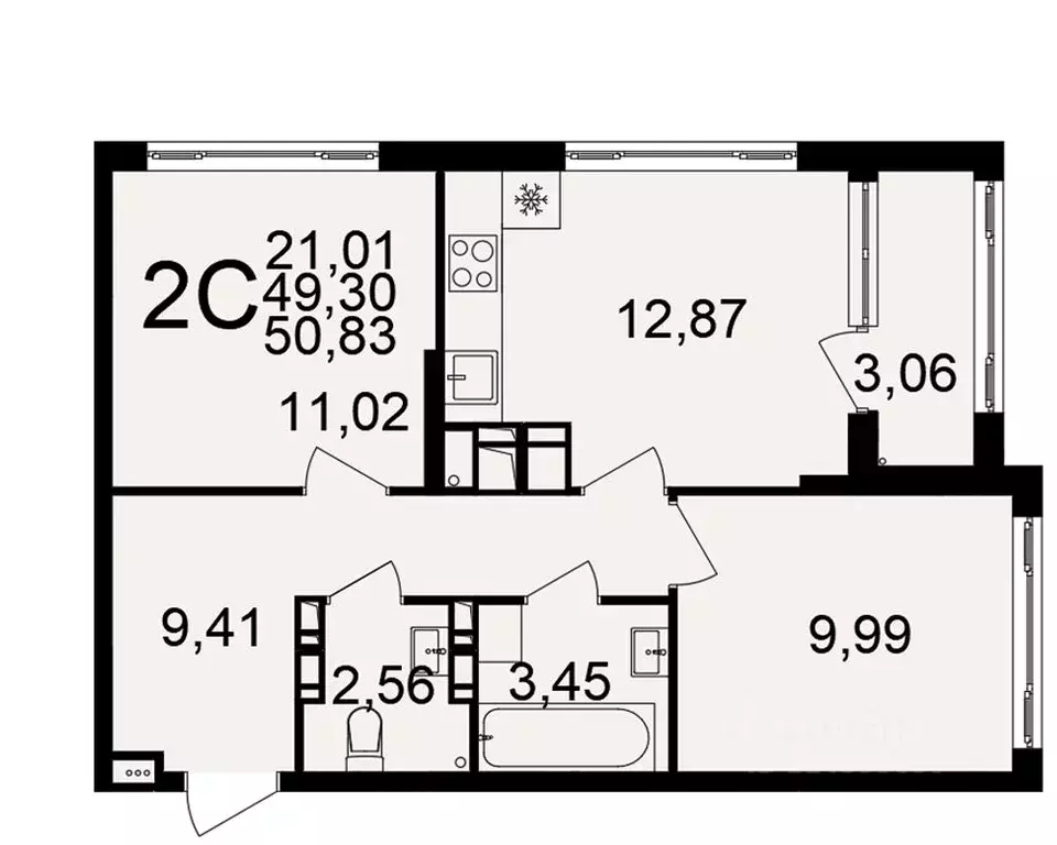 2-к кв. Тульская область, Тула  (49.3 м) - Фото 1