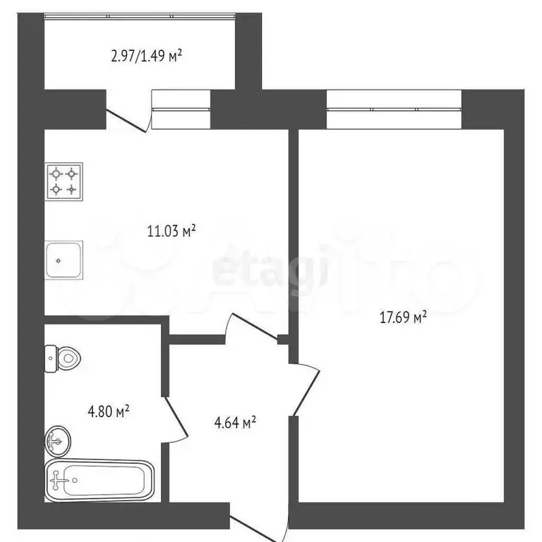 1-к. квартира, 38,5 м, 8/9 эт. - Фото 1