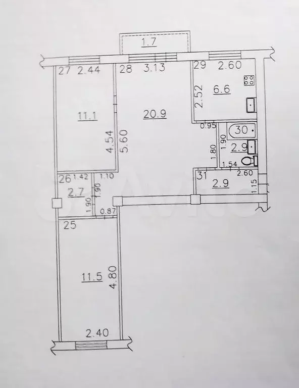 3-к. квартира, 58,6 м, 3/5 эт. - Фото 0