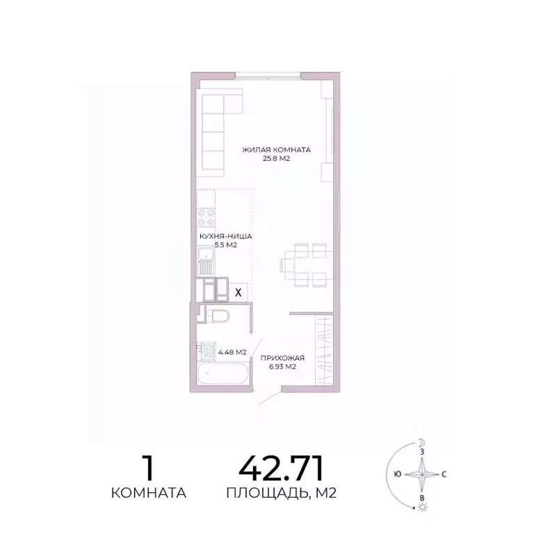 1-к кв. Пензенская область, Пенза Побочинская ул., с18 (42.71 м) - Фото 1