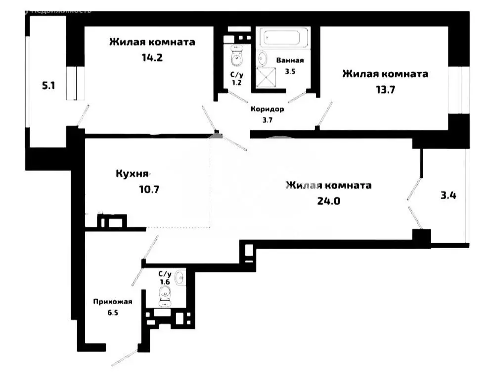 3-комнатная квартира: посёлок Садовый, микрорайон Приозёрный, 706 (77 ... - Фото 0