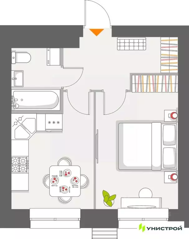 1-к кв. Татарстан, с. Высокая Гора Атмосфера жилой комплекс (33.69 м) - Фото 1