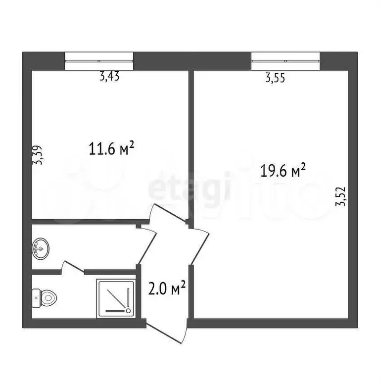 1-к. квартира, 38,2 м, 7/9 эт. - Фото 0