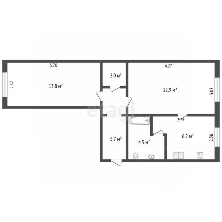 2-к кв. Вологодская область, Вологда Ярославская ул., 14А (45.1 м) - Фото 2