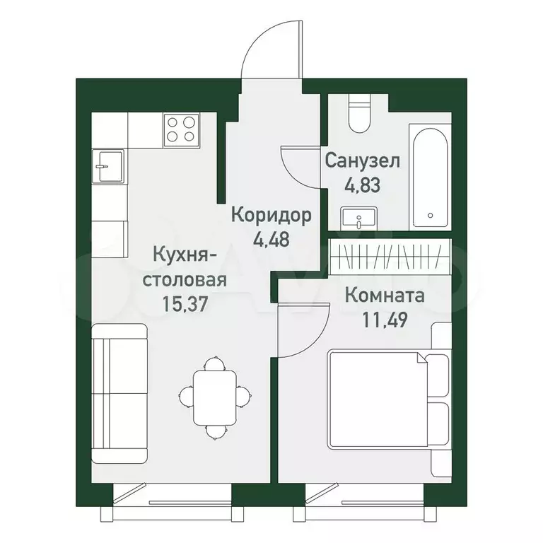 1-к. квартира, 36,8 м, 3/3 эт. - Фото 0