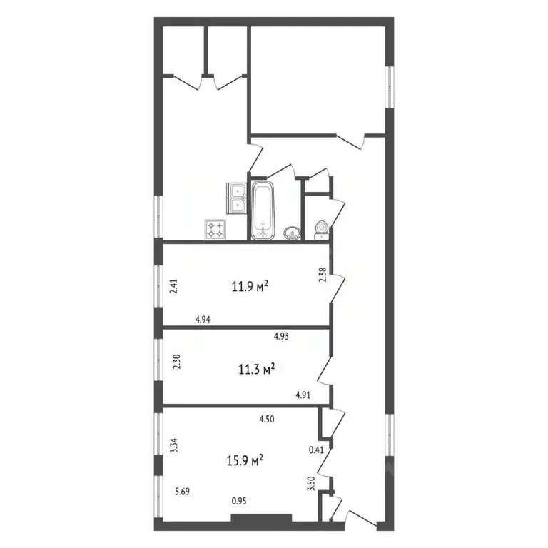 Комната Санкт-Петербург пер. Гривцова, 22 (68.2 м) - Фото 2