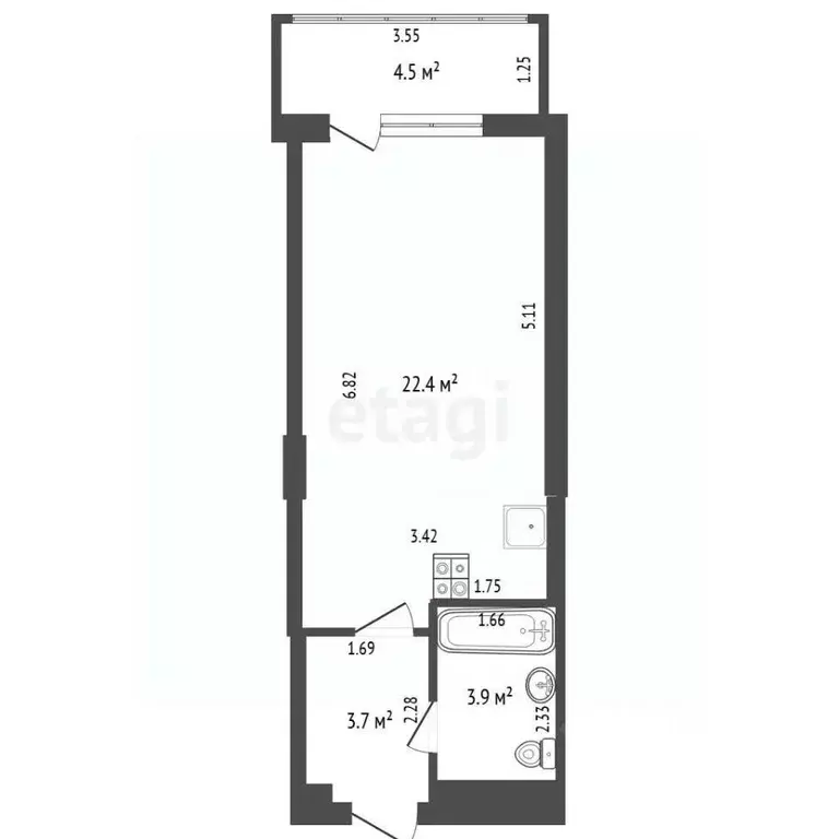 Студия Краснодарский край, Анапа Рождественская ул., 55к2 (34.5 м) - Фото 2