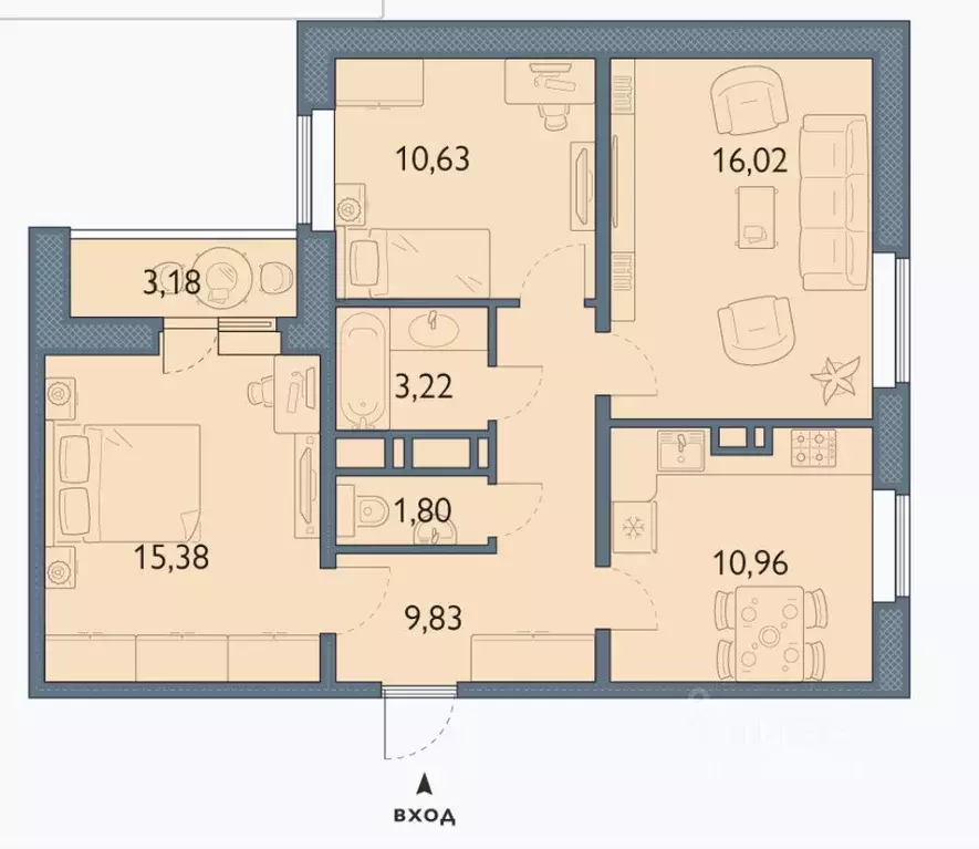 3-к кв. Брянская область, Брянск просп. Станке Димитрова, 67к7 (69.0 ... - Фото 1