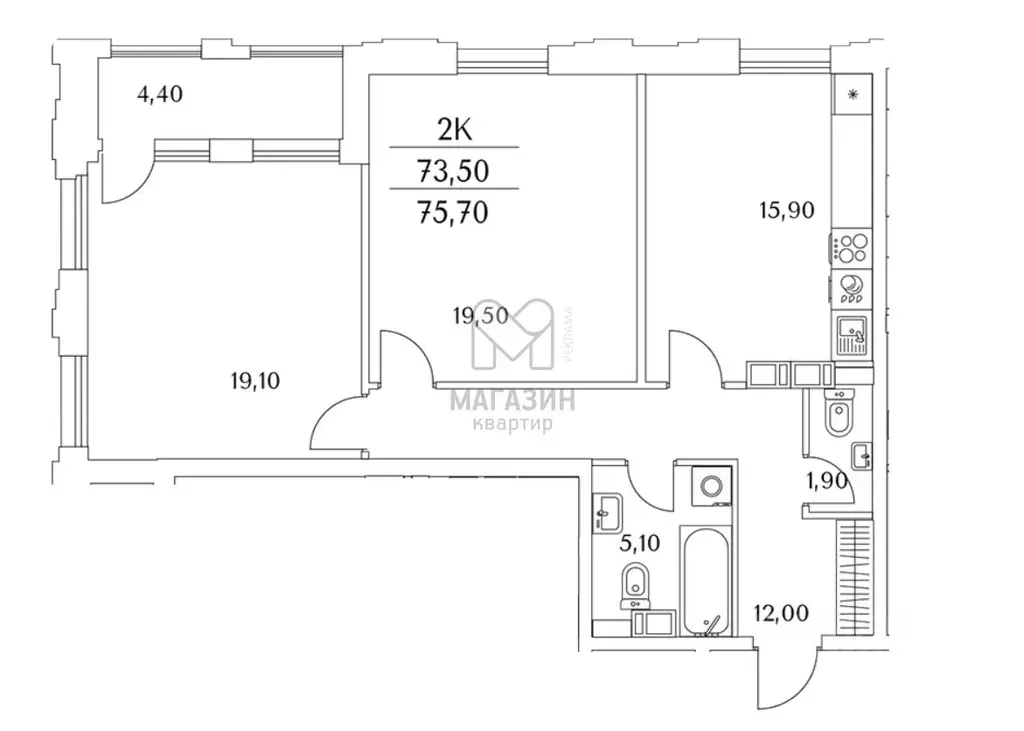2-к кв. Санкт-Петербург Планерная ул., 99 (73.7 м) - Фото 1