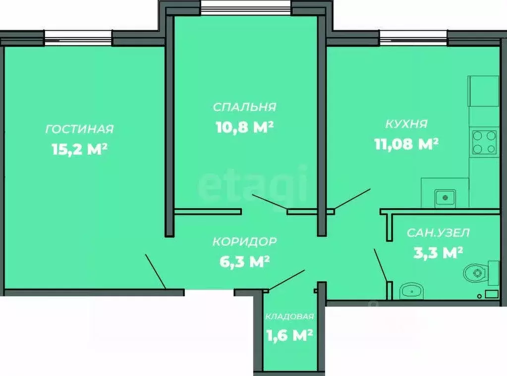 2-к кв. Тверская область, Тверь ул. Медовая, 1Б (48.4 м) - Фото 1