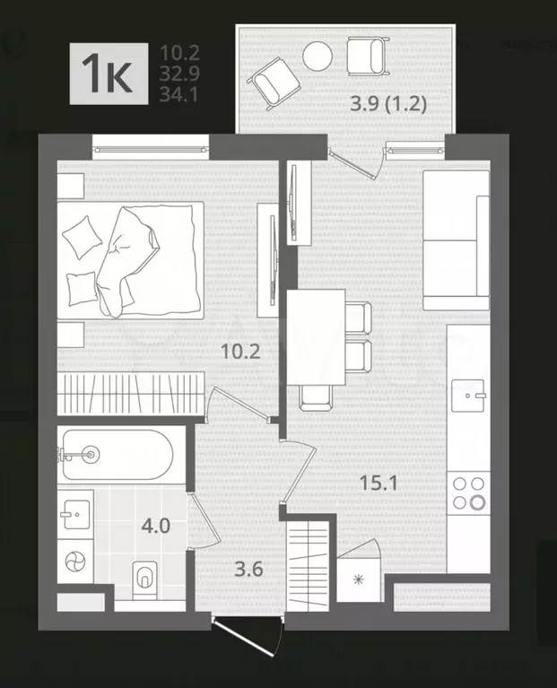 1-к. квартира, 34 м, 2/7 эт. - Фото 1