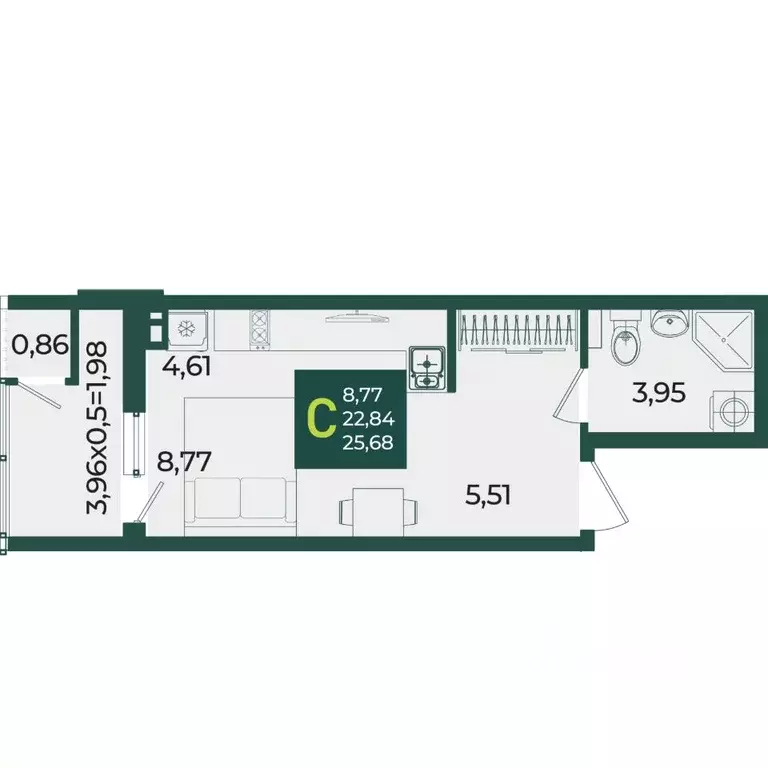 Студия Краснодарский край, Краснодар Образцово мкр,  (25.68 м) - Фото 1