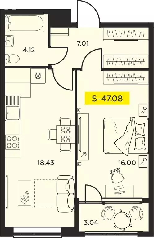2-комнатная квартира: Иваново, проспект Ленина, 55В (47.08 м) - Фото 1