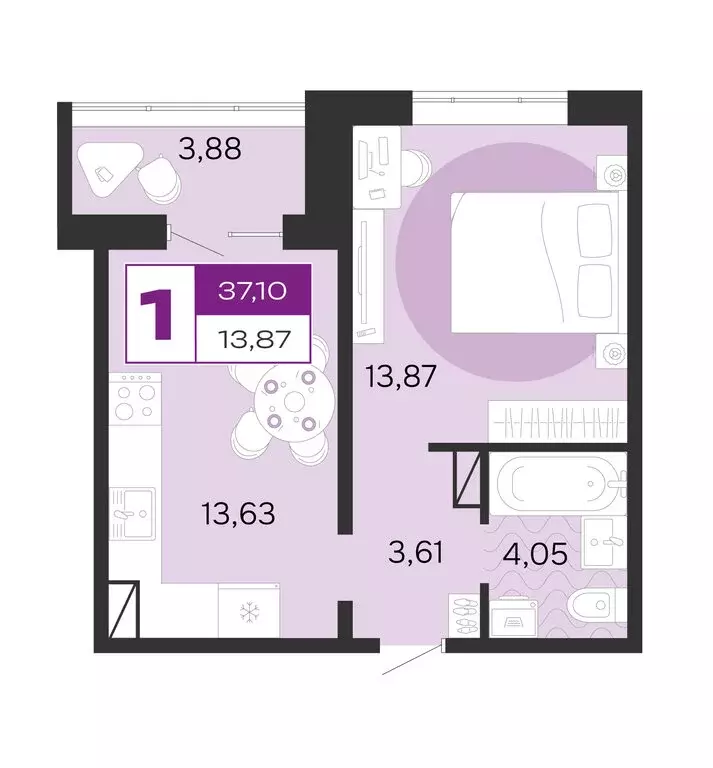 1-комнатная квартира: Брянск, жилой комплекс Д-4 (37.1 м) - Фото 1