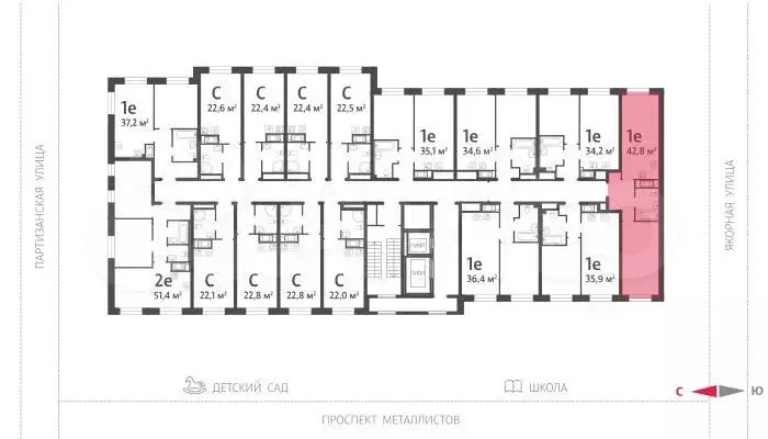 1-к. квартира, 42,8 м, 5/12 эт. - Фото 1