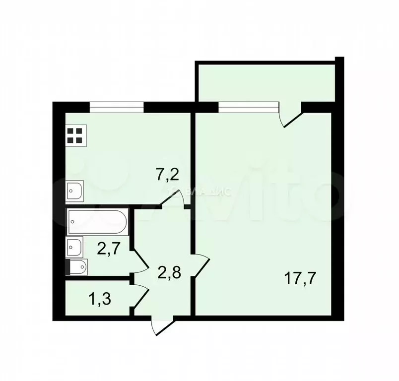 1-к. квартира, 32 м, 9/9 эт. - Фото 0