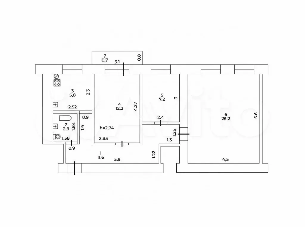 3-к. квартира, 64,5 м, 2/5 эт. - Фото 0