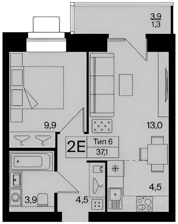 2-к кв. Коми, Сыктывкар Тентюковская ул., 320к1 (39.0 м) - Фото 2