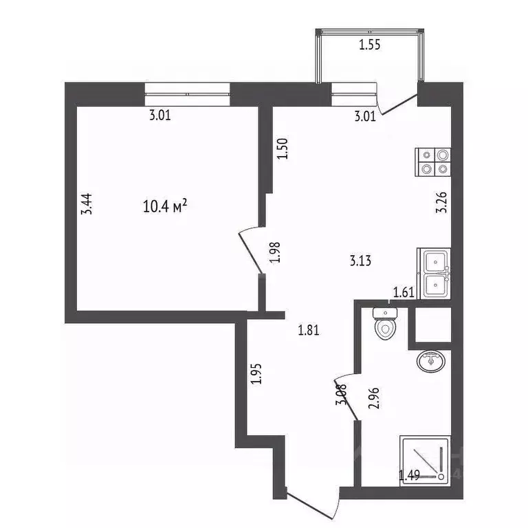 1-к кв. Тюменская область, Тюмень Харьковская ул., 76 (29.31 м) - Фото 1
