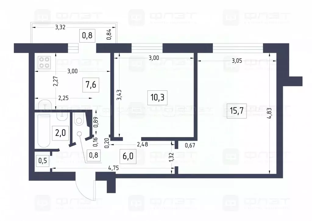 2-к кв. Татарстан, Казань ул. Латышских Стрелков, 33 (44.0 м) - Фото 1