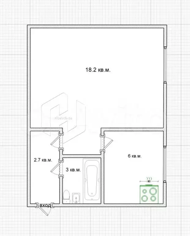 1-к. квартира, 29,9 м, 3/4 эт. - Фото 0