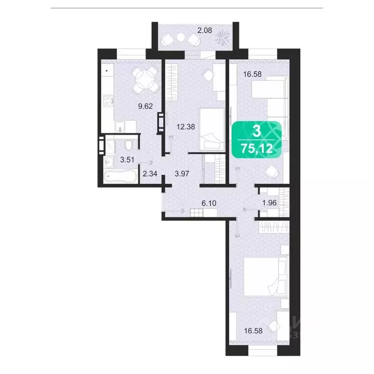 3-к кв. Забайкальский край, Чита ул. Богдана Хмельницкого, 16 (75.12 ... - Фото 1