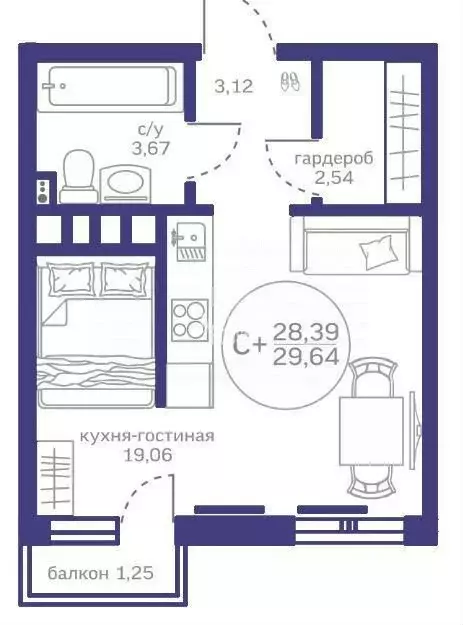 Квартира-студия: Патрушева, улица Николая Гоголя, 9 (29.6 м) - Фото 2