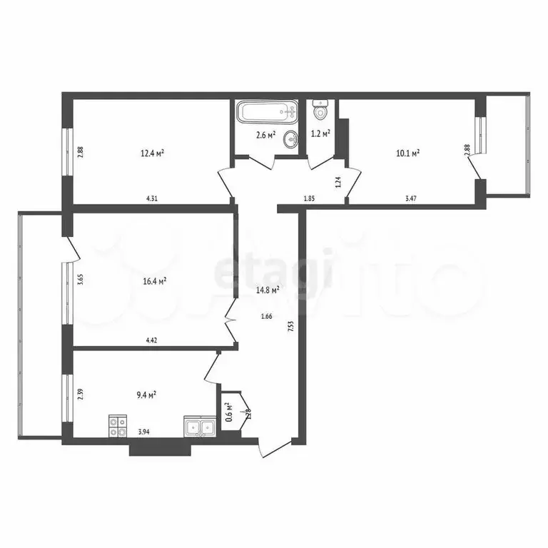 3-к. квартира, 67,5 м, 7/9 эт. - Фото 0