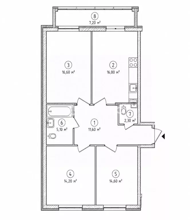 3-к кв. Санкт-Петербург дор. Кушелевская, 6к1 (84.0 м) - Фото 2
