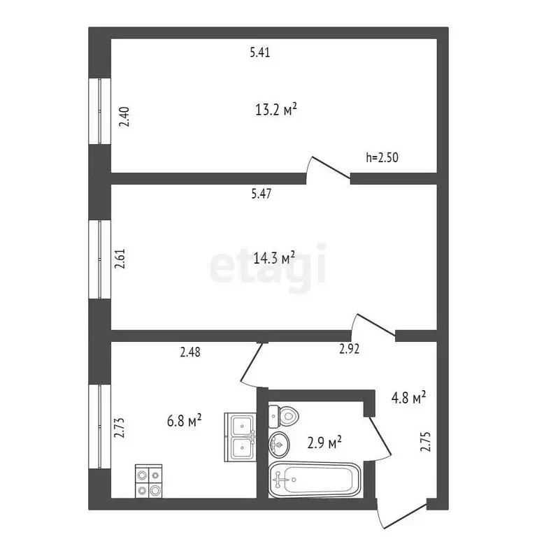 2-комнатная квартира: Евпатория, улица Крупской, 26 (42 м) - Фото 0