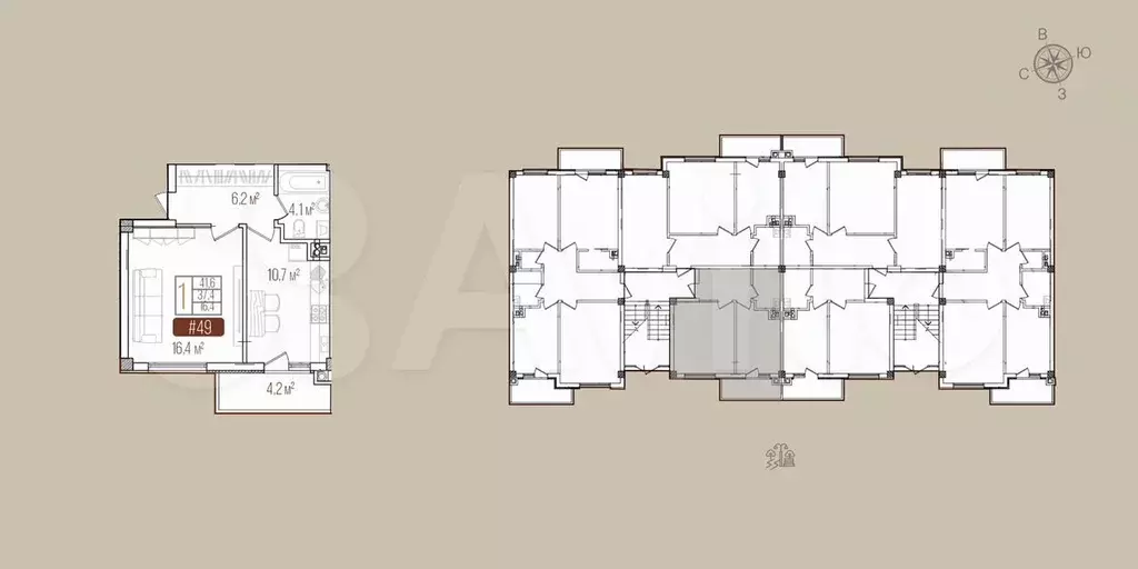1-к. квартира, 41 м, 3/6 эт. - Фото 0