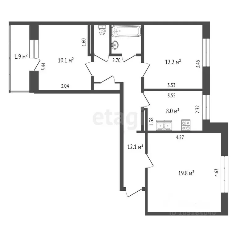 3-к кв. Крым, Щелкино Ленинский район, 3-й мкр, 102 (69.2 м) - Фото 1