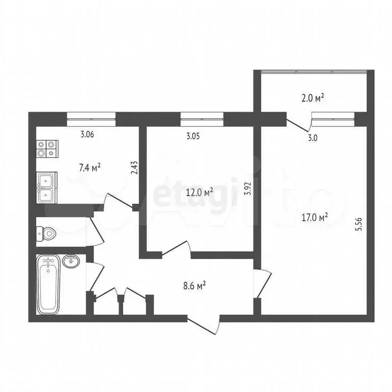 2-к. квартира, 49,4 м, 9/9 эт. - Фото 0